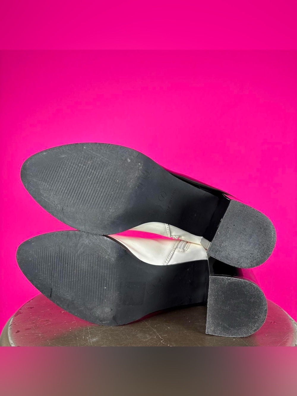 Nasty Gal Wynala Black White Patent Block Heel Ankle Boot UK 7 US 9 - Picture 8 of 8
